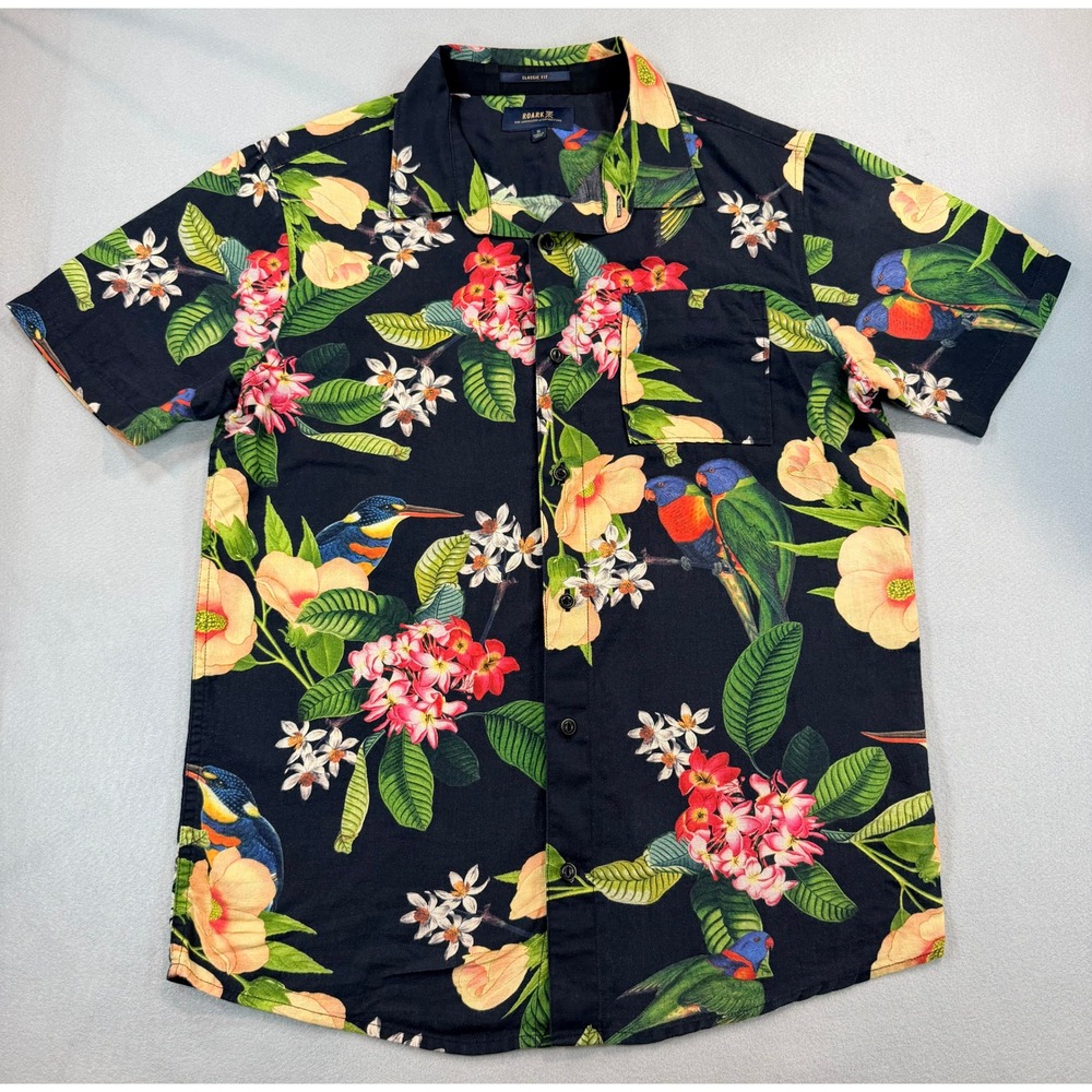 Roark Mens Organic Cotton Tropical Short Sleeve Button Down Shirt Size Small